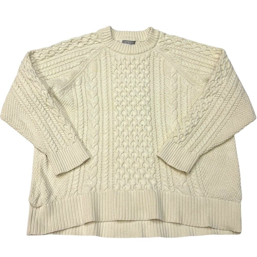J Crew Fishermans Sweater Womens Size 2XL Cream Knit Heavyweight Winter Outdoor